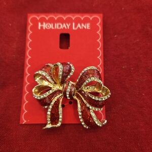 Macy's Red and Gold Bow Brooch